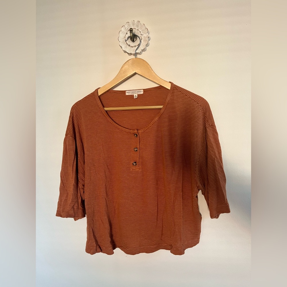 Truly Madly Deeply Terracotta Striped Short Sleeve Top